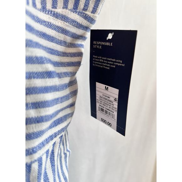 NWT Target Universal Thread Women MEDIUM Linen Corset Midi Dress Blue Striped - Picture 6 of 8